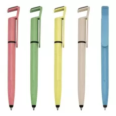 Caneta Plástica Fibra De Bambu Touch Com Suporte Para Celular.